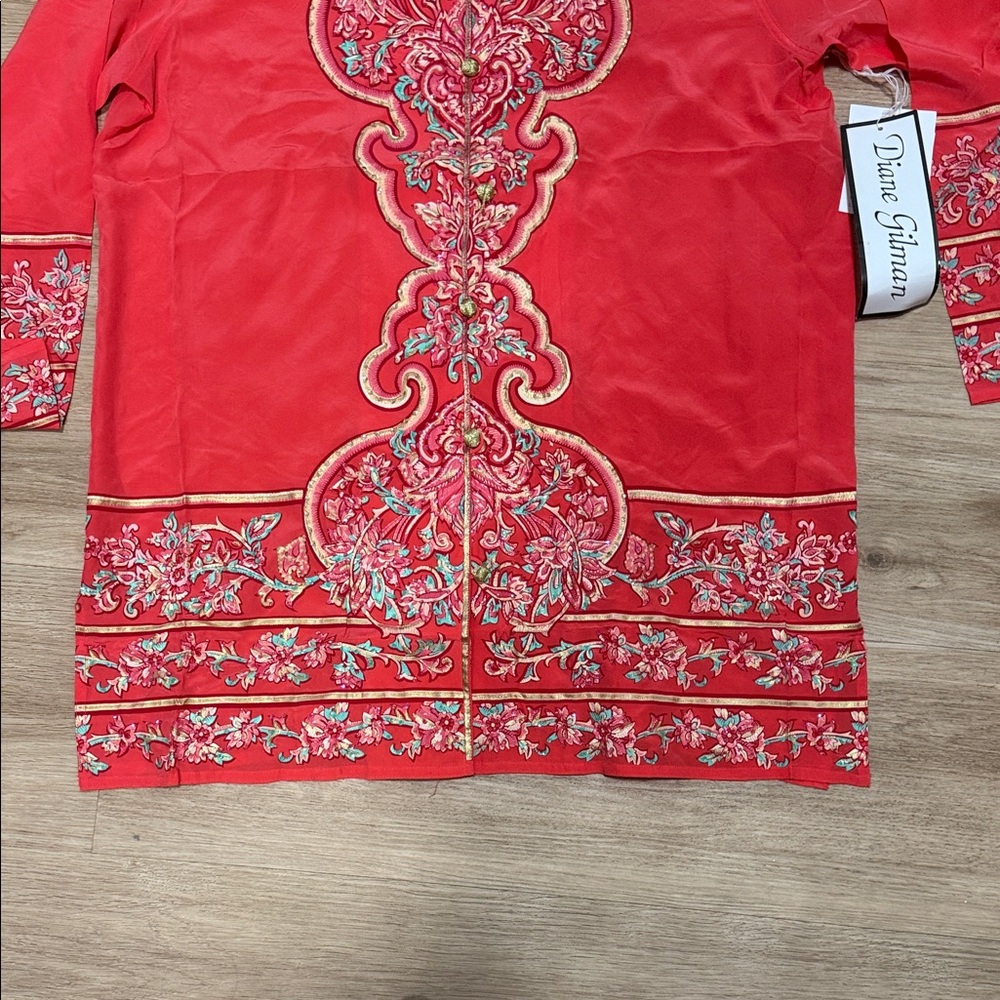 Diane Gilman Red Floral Embroidered Top - Picture 5 of 6